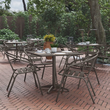 Flash Furniture Lila 31.5in Bronze Square Aluminum Indoor-Outdoor Table Set with 4 Bronze Slat Back Chairs TLH-ALUM-32SQ-017BZ4-GG